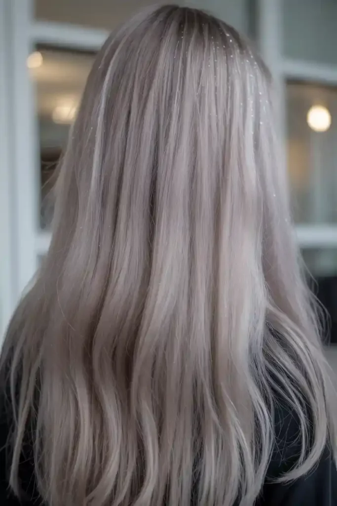 Silver Babylights on Long Straight Hair