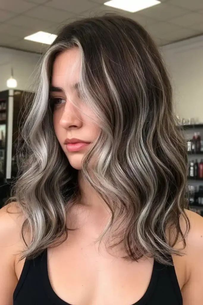 Silver Highlights on Brunette Balayage