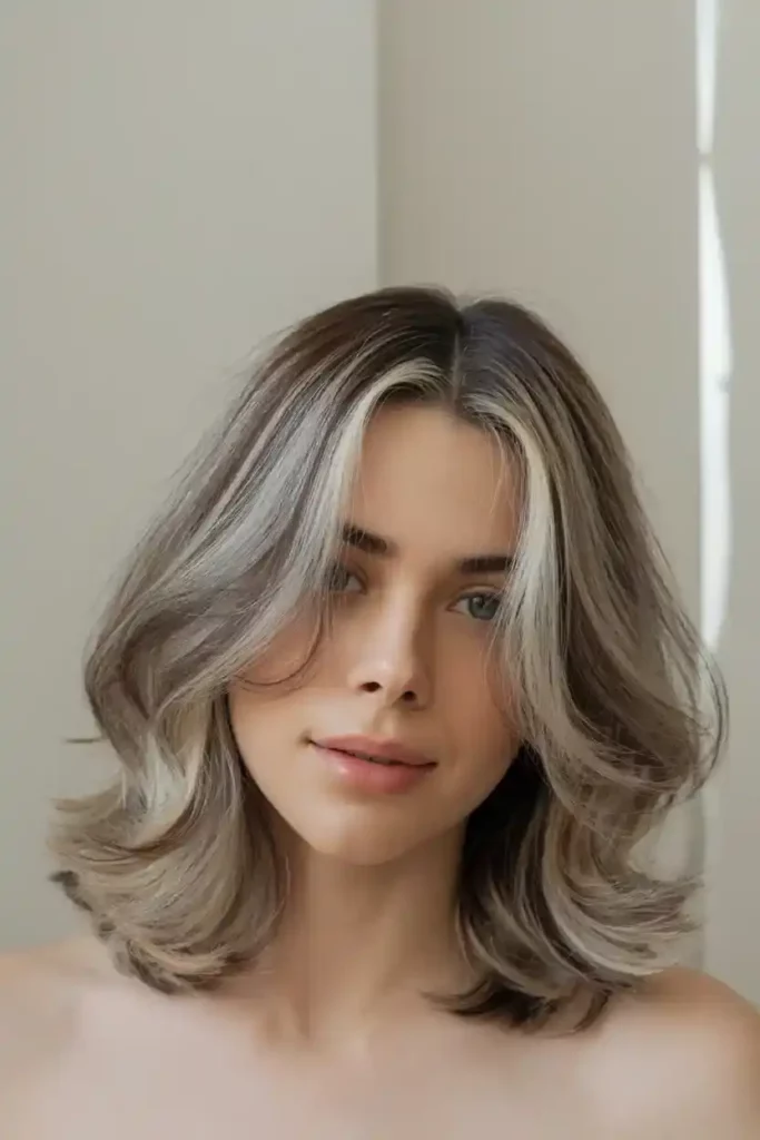 Silver Highlights with Curtain Bangs