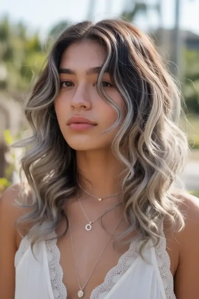 Silver Ombre on Wavy Hair