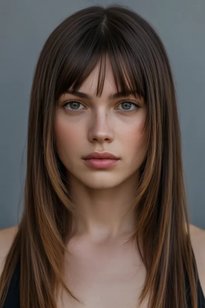 Sleek Long Wolf Cut With Curtain Bangs