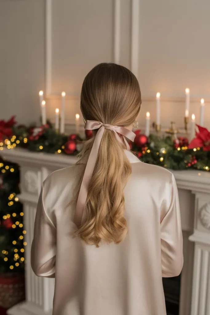 Sleek Low Pony With Festive Flair