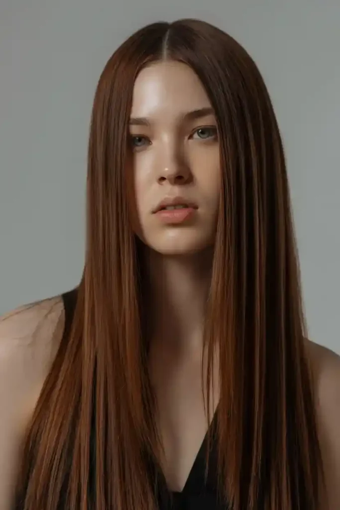 Sleek Straight Hair with Middle Part