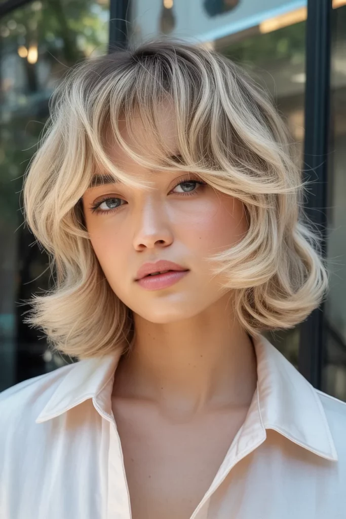 Soft Blonde Wolf Cut With Curtain Bangs