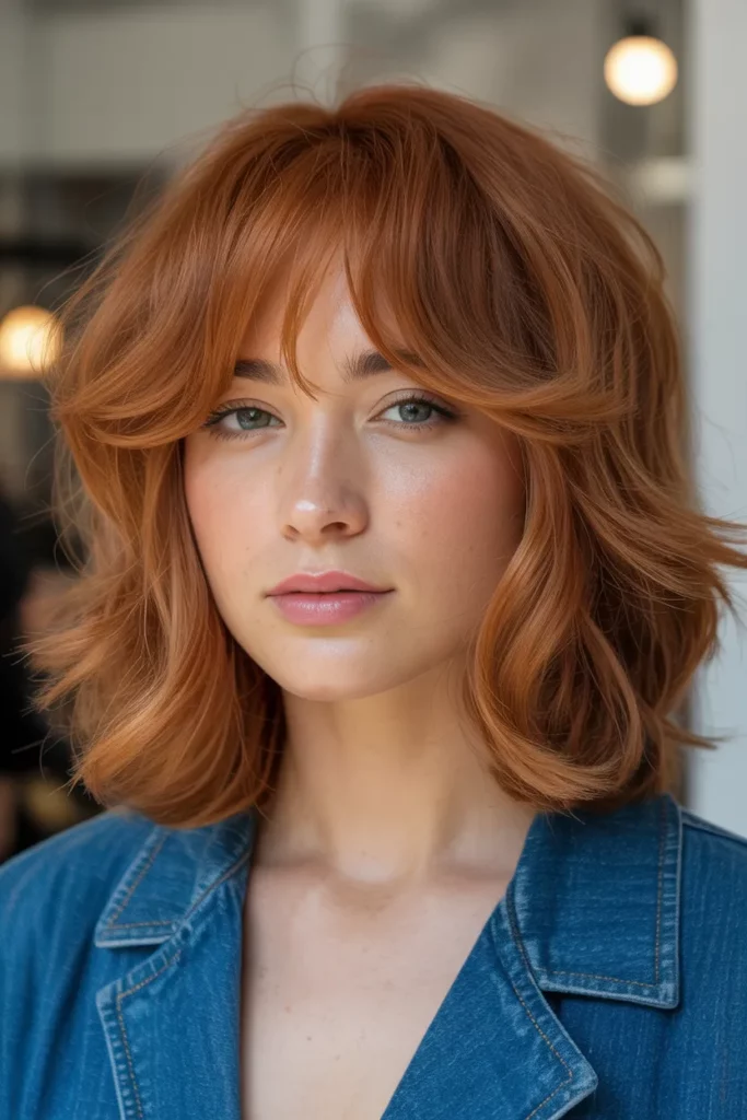 Soft Copper Wolf Cut With Curtain Bangs