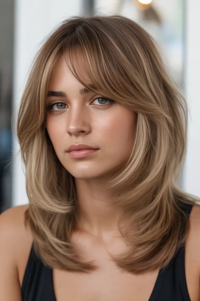 Layered Long Wolf Cut With Curtain Bangs