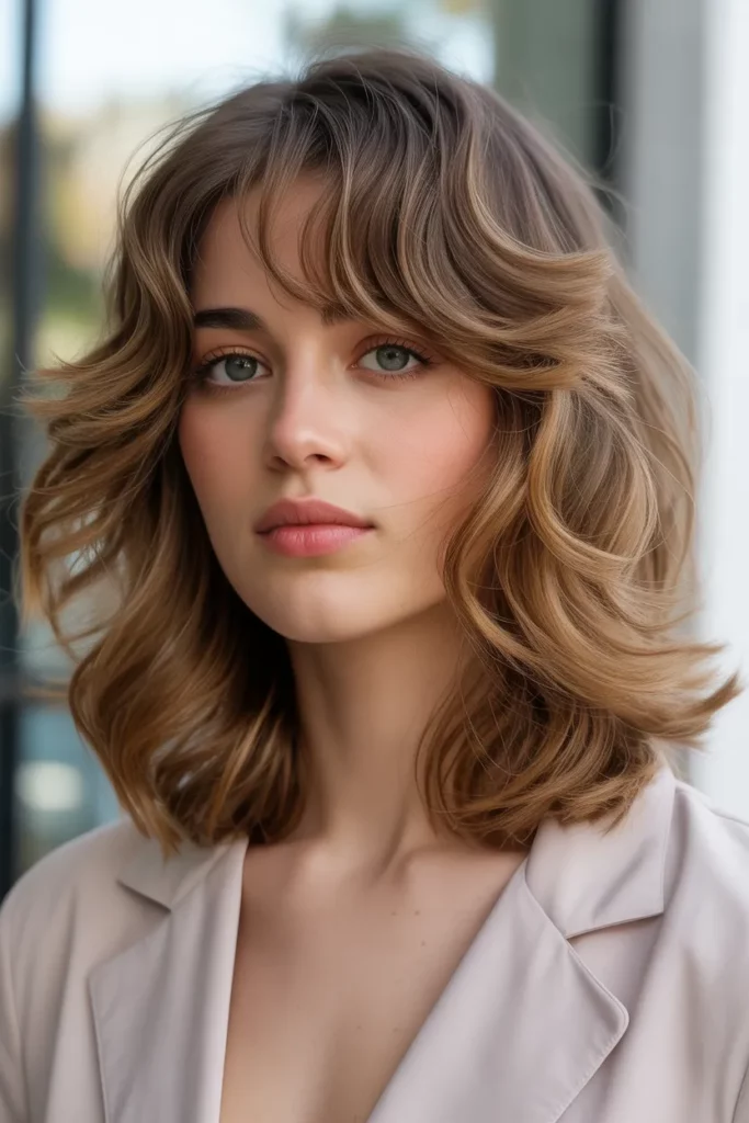 Soft Layered Wavy Wolf Cut With Bangs