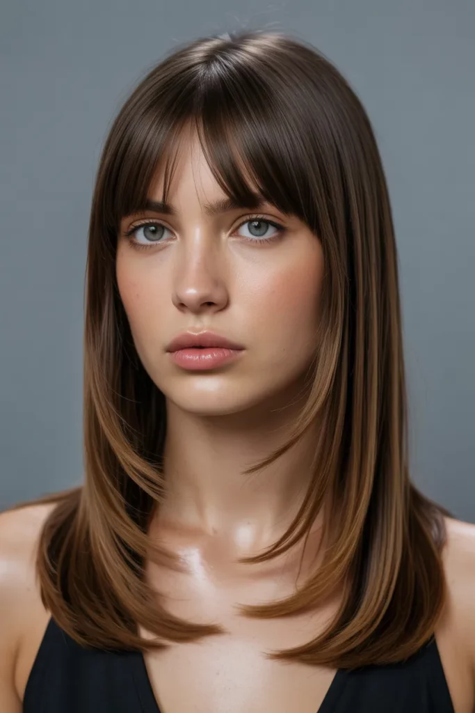 Straight Long Wolf Cut With Curtain Bangs