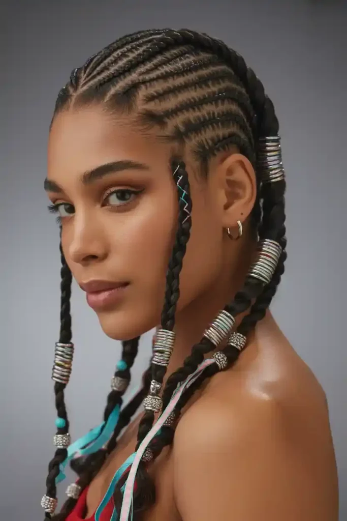 Swirl Cornrows With Accessories