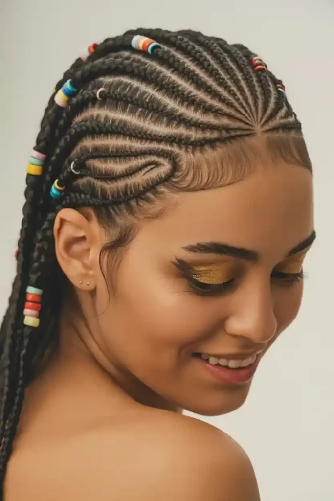Swirl Cornrows With Beads