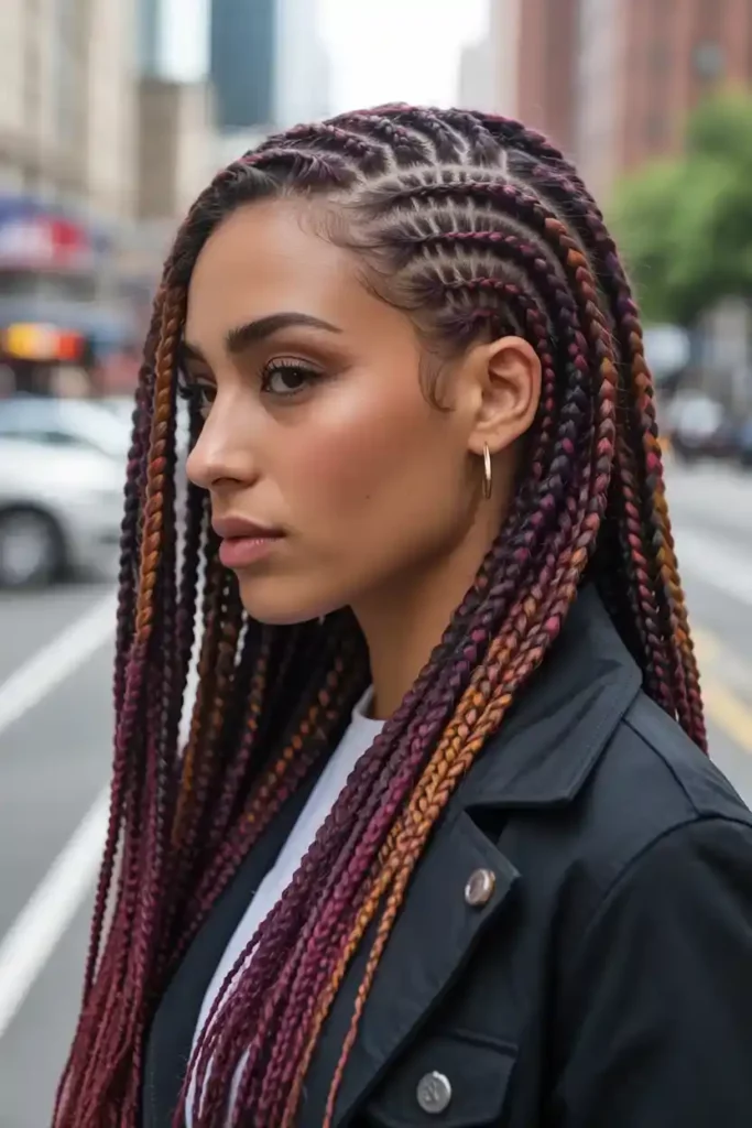 Swirl Cornrows With Color Accents