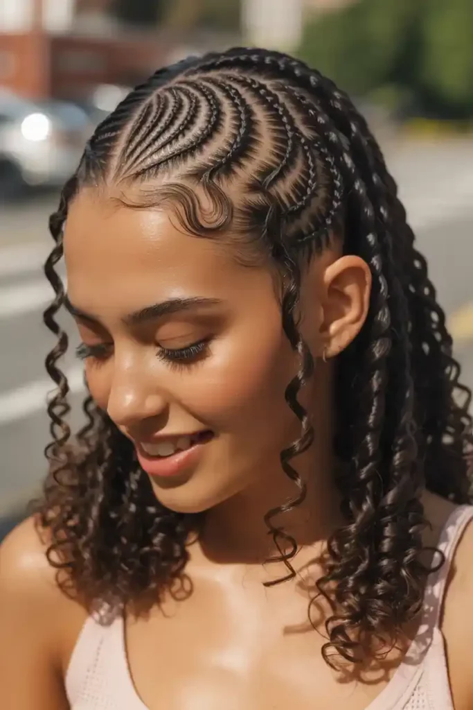 Swirl Cornrows With Curly Ends