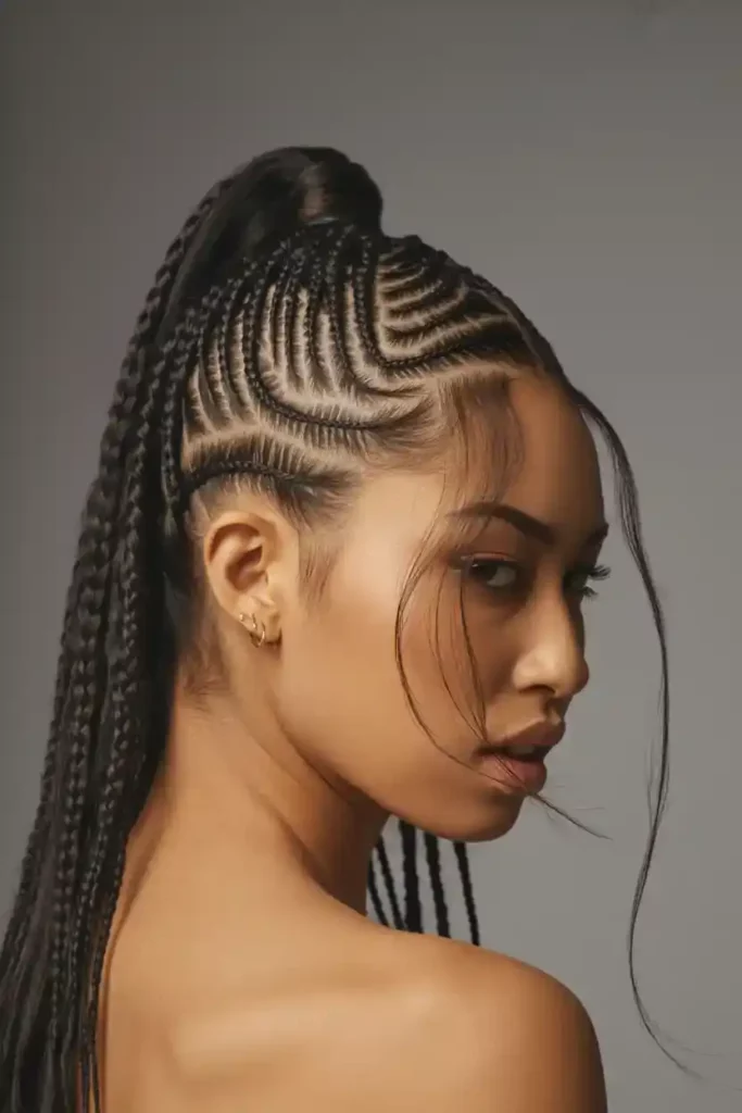 Swirl Cornrows With High Pony