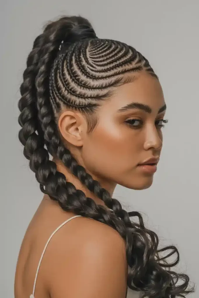 Swirl Cornrows With Ponytail