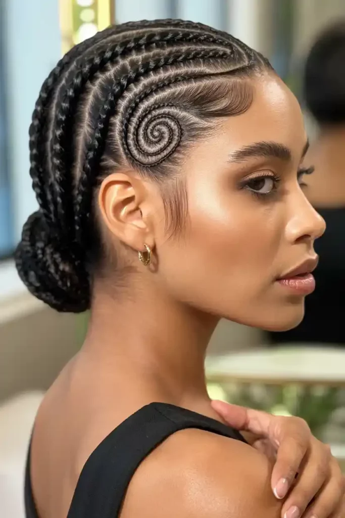 Swirl Cornrows With Side Bun