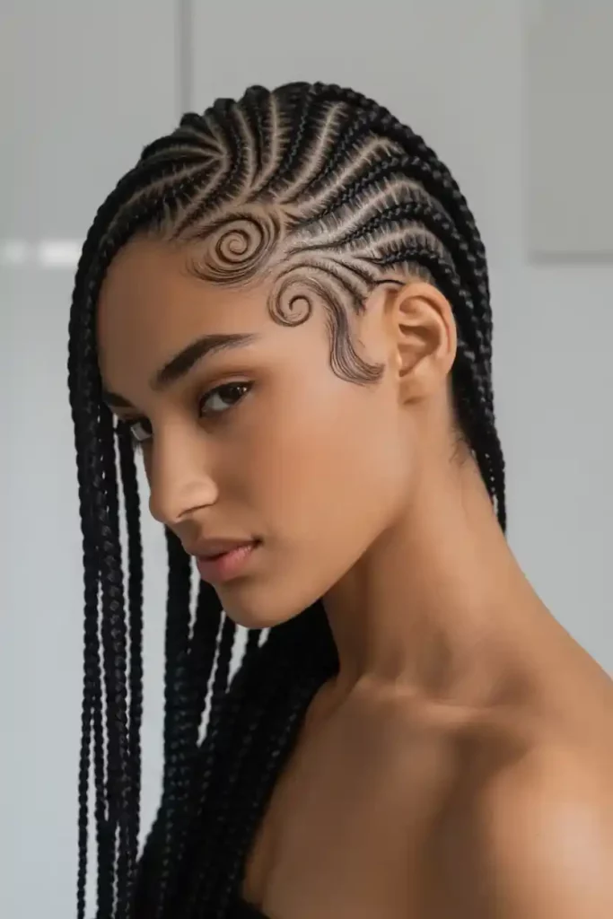 Swirl Cornrows With Side Part