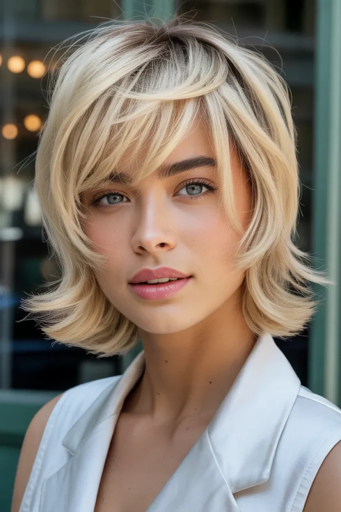 Textured Blonde Wolf Cut With Curtain Bangs