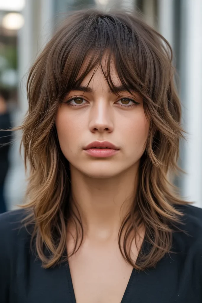 Textured Long Wolf Cut With Curtain Bangs