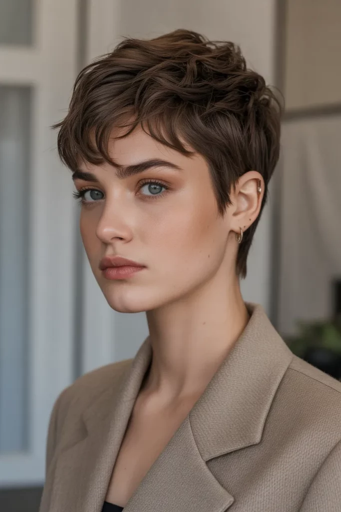 Textured Pixie Wolf Cut With Curtain Bangs