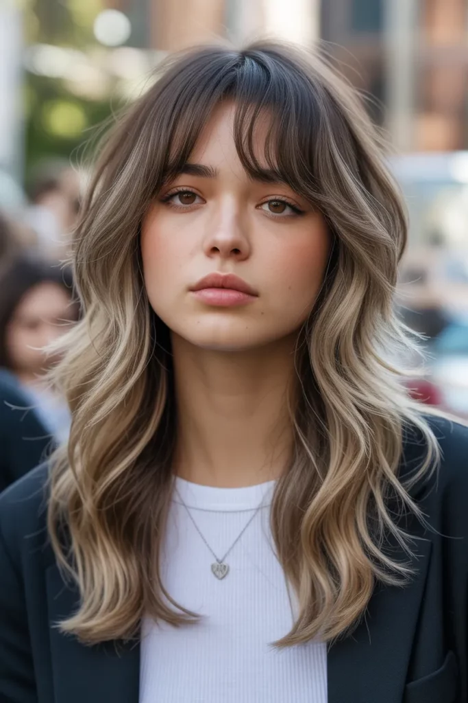 Tousled Long Wolf Cut With Curtain Bangs