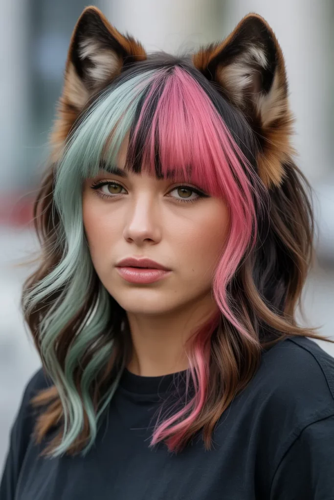 Two-Tone Wolf Cut With Colored Bangs