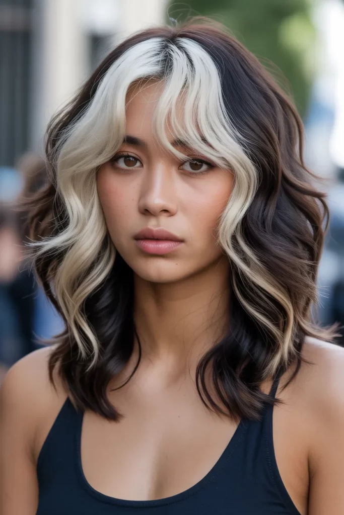 Two-Toned Wavy Wolf Cut With Bangs