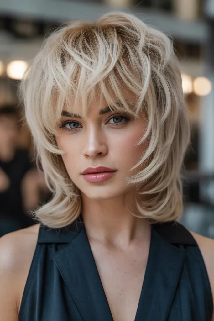 Voluminous Blonde Wolf Cut With Bangs