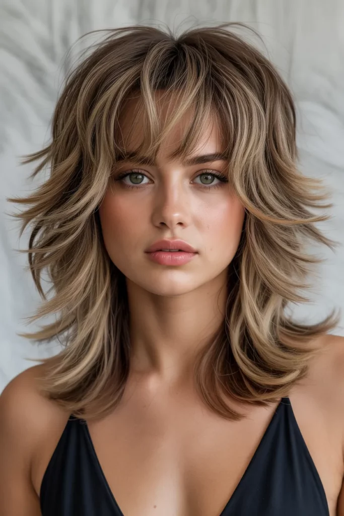 Voluminous Long Wolf Cut With Curtain Bangs