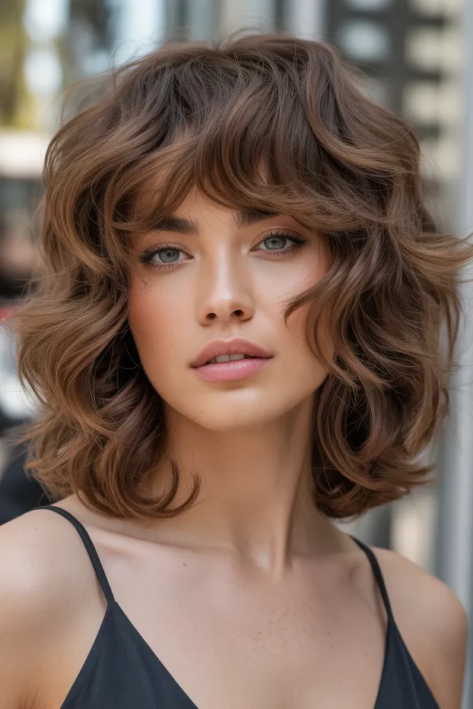 Voluminous Wavy Wolf Cut With Bangs
