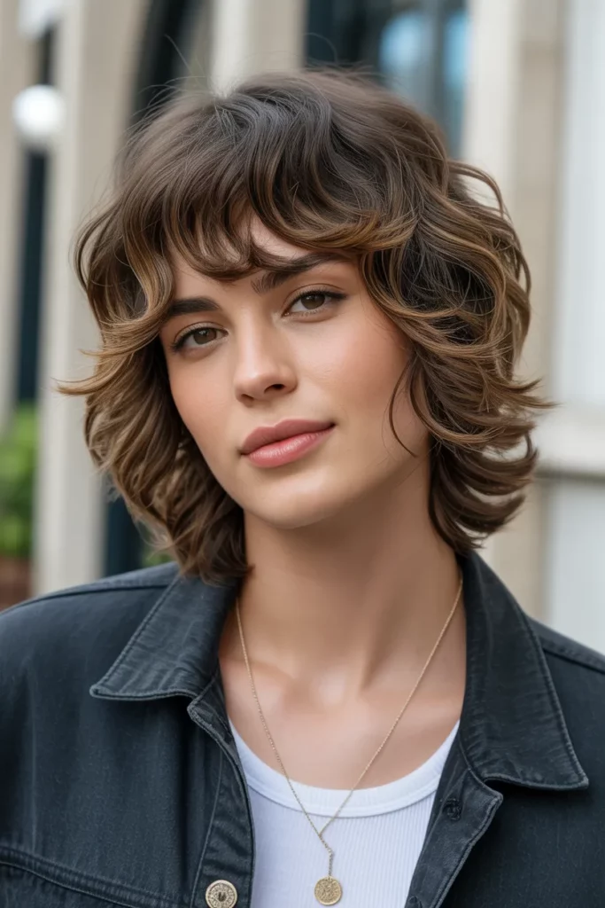 Wavy Shaggy Wolf Cut With Bangs