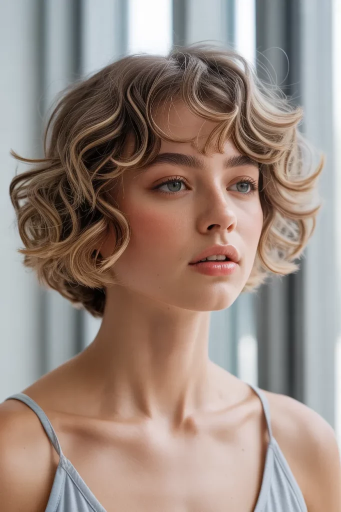 Wavy Short Wolf Cut With Curtain Bangs