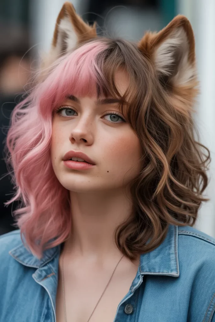 Wavy Wolf Cut With Colored Bangs