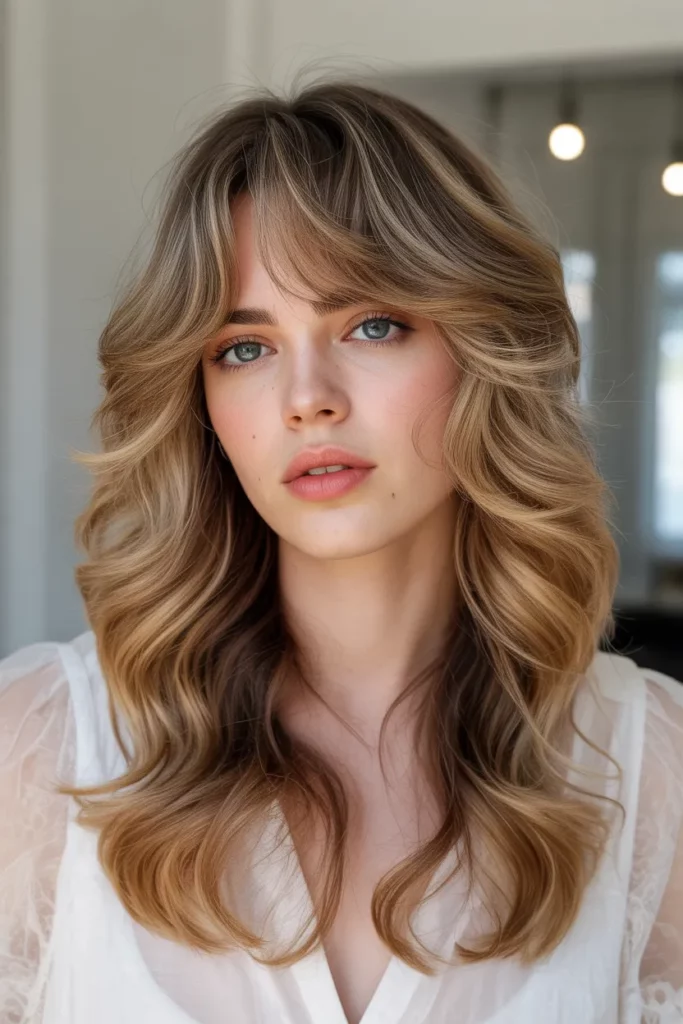 Wavy Wolf Cut With Long Curtain Bangs