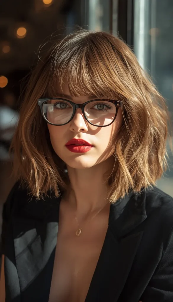 Messy Bob with Curtain Bangs for Glasses Wearers