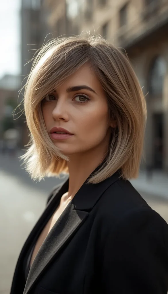 Side Swept Bang Shag For Growing Out A Bob