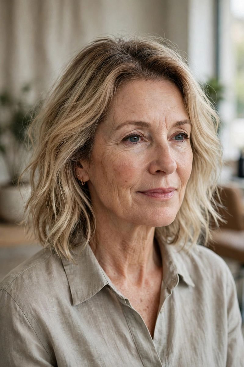 Blonde hair color idea for women over 50: Lived-In Blonde