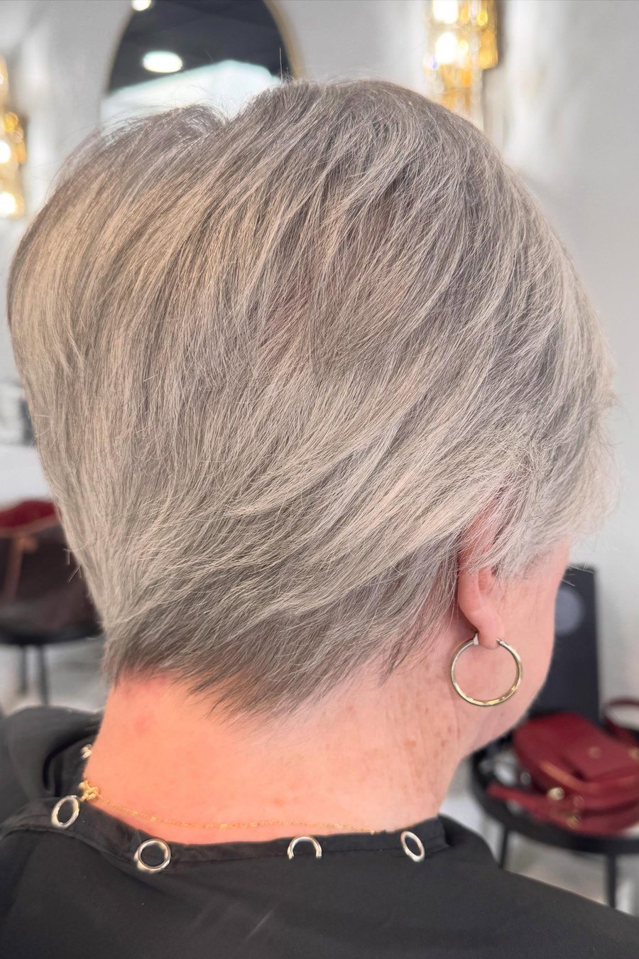 Feathered Pixie - low maintenance short grey hairstyles for women