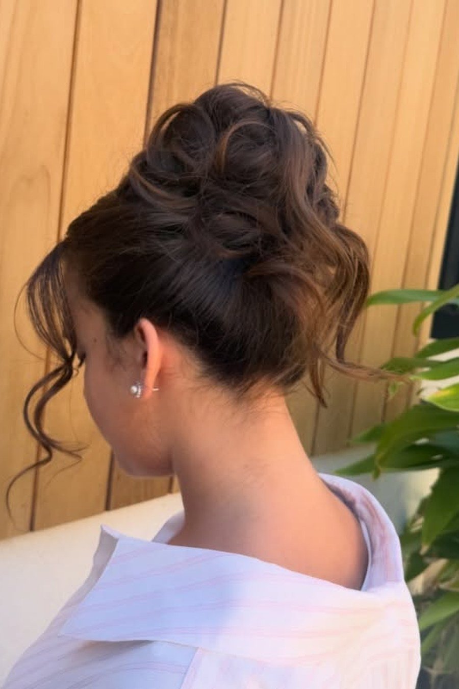 Messy Bun with Face-Framing Tendrils — easy updo for wedding guest hairstyle