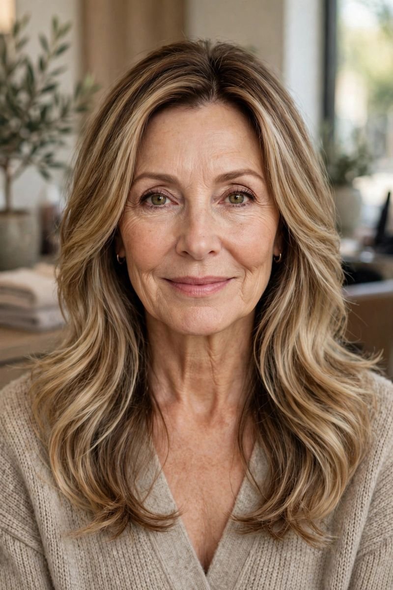 Blonde hair color idea for women over 50: Bronde-Blonde Melt