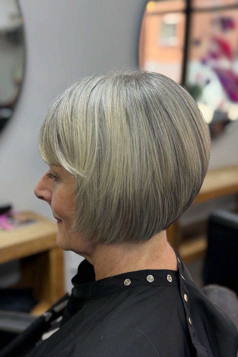 Classic Chin-Length Bob - low maintenance short grey hairstyles for women