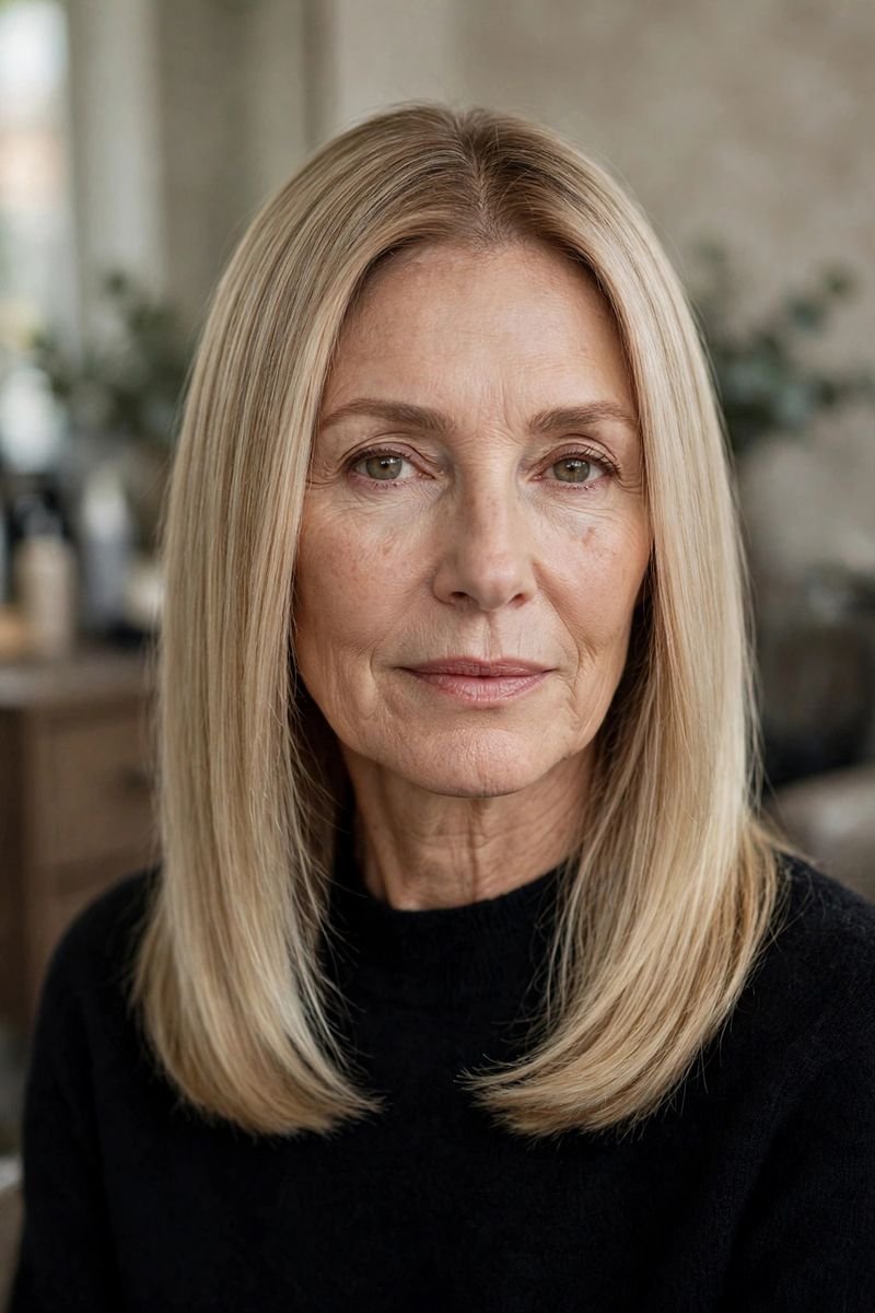 Blonde hair color idea for women over 50: Smudged-Root Beige Blonde