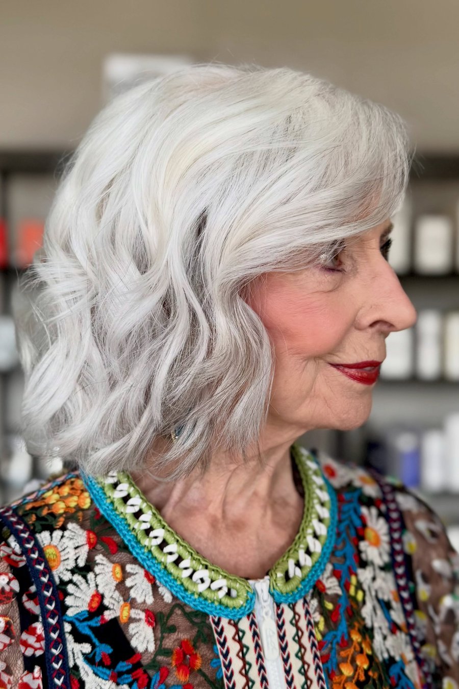 Polished Medium-Length Blowout medium length hairstyle for women over 70