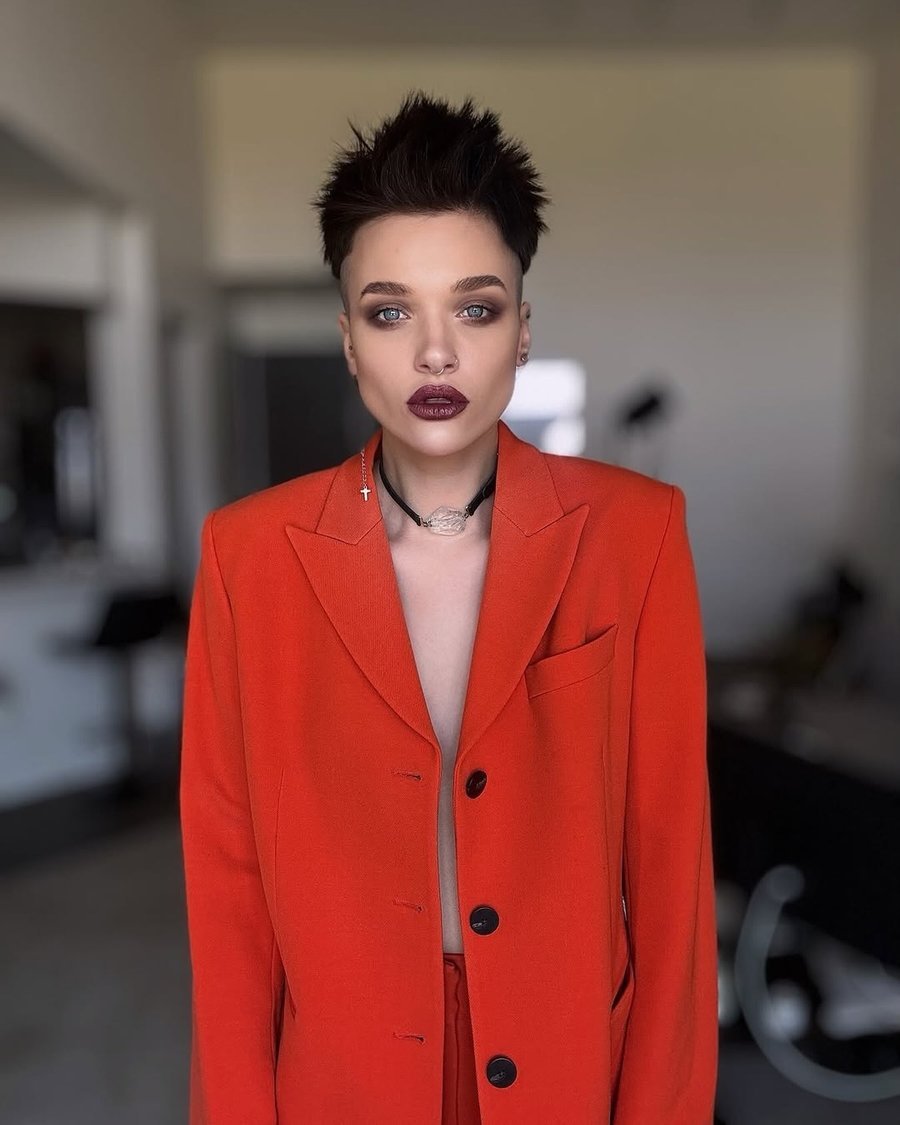 Choppy long pixie cut with spiky texture