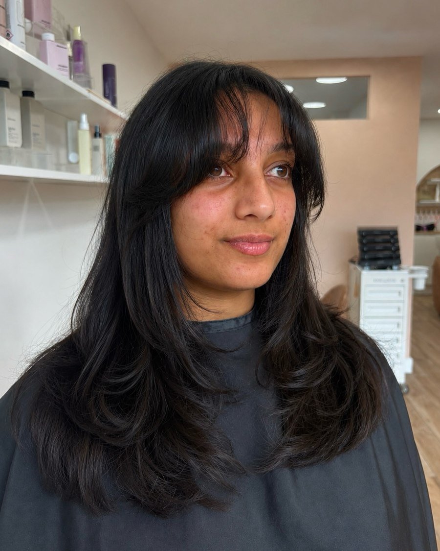 Curtain Bangs with Long Layers womens haircut