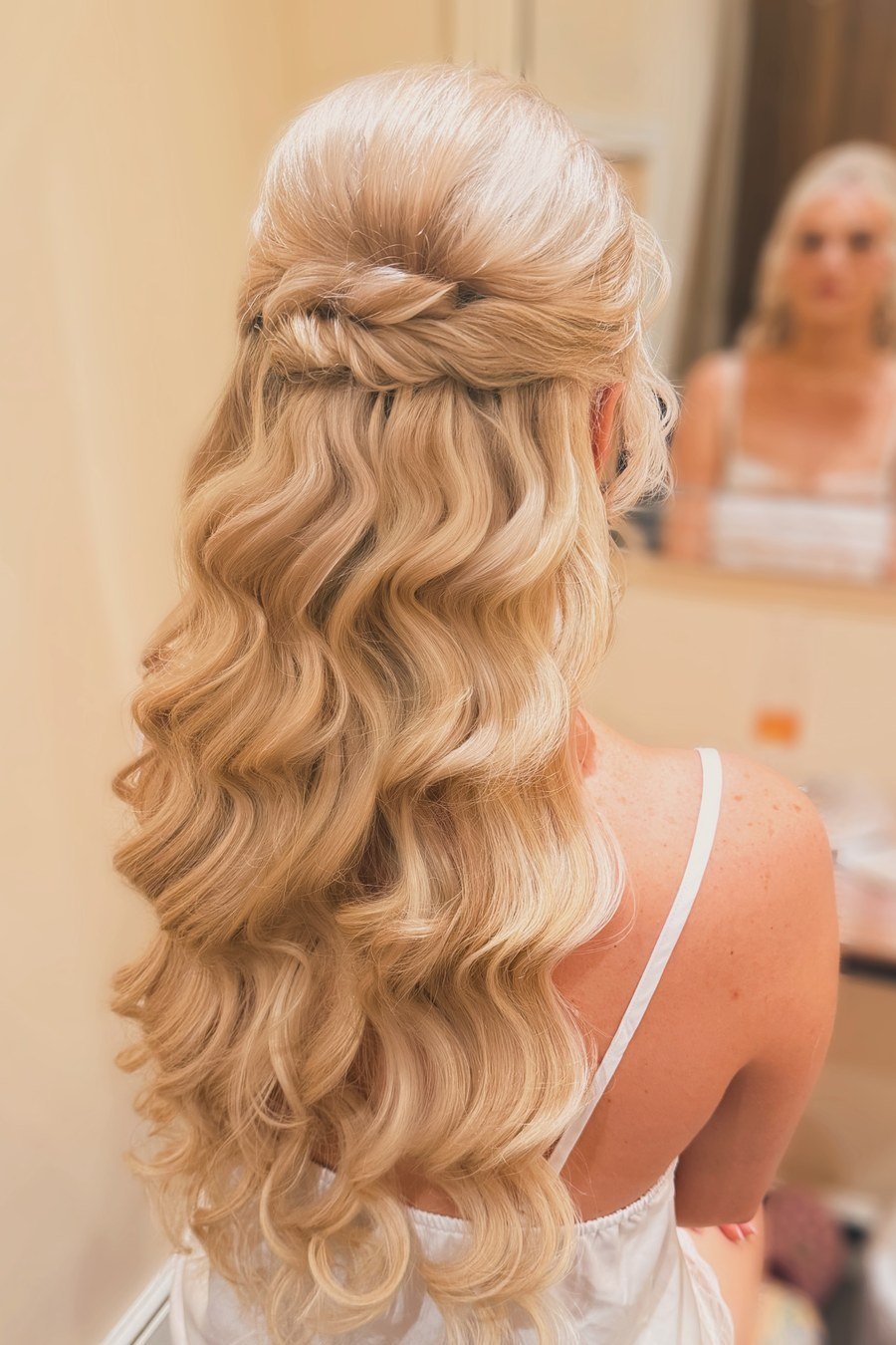 Half-Up Half-Down with Soft Curls bridesmaid hairstyle