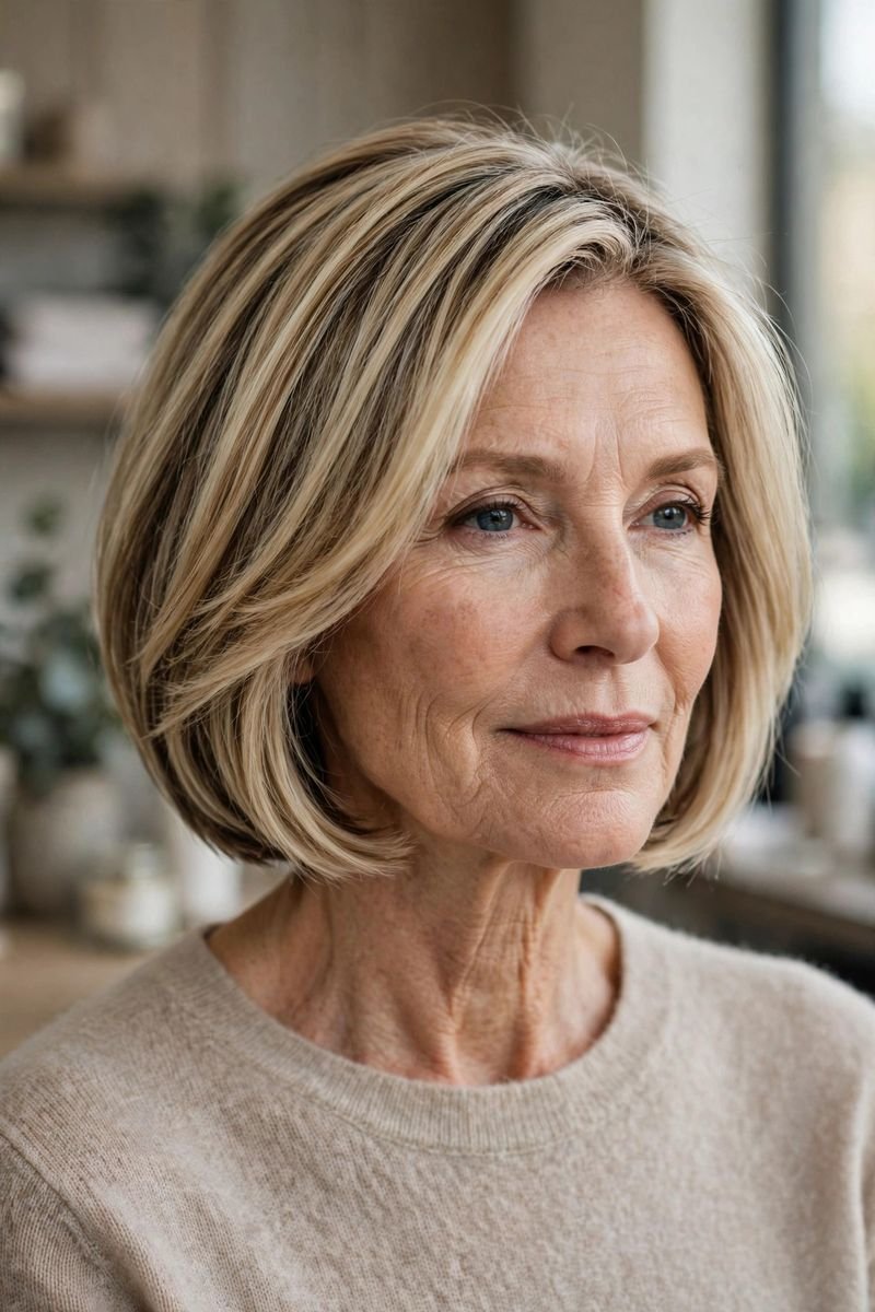 Blonde hair color idea for women over 50: Lowlight Dimensional Blonde