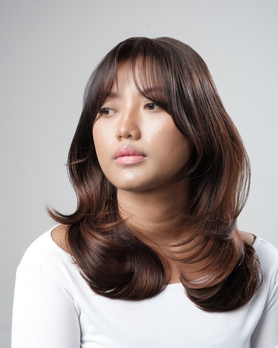 Bottleneck Bangs with a Lob womens haircut