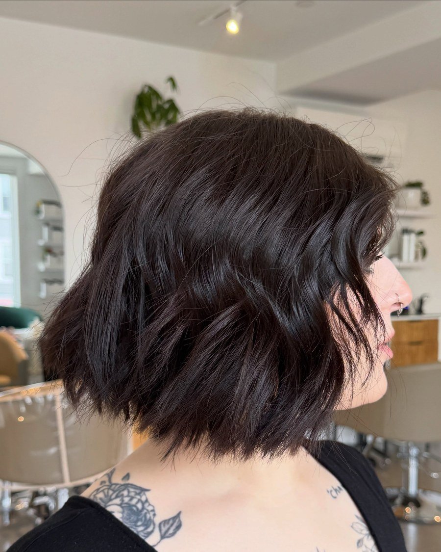 Wavy Bob for thick hair - low maintenance short bob haircut