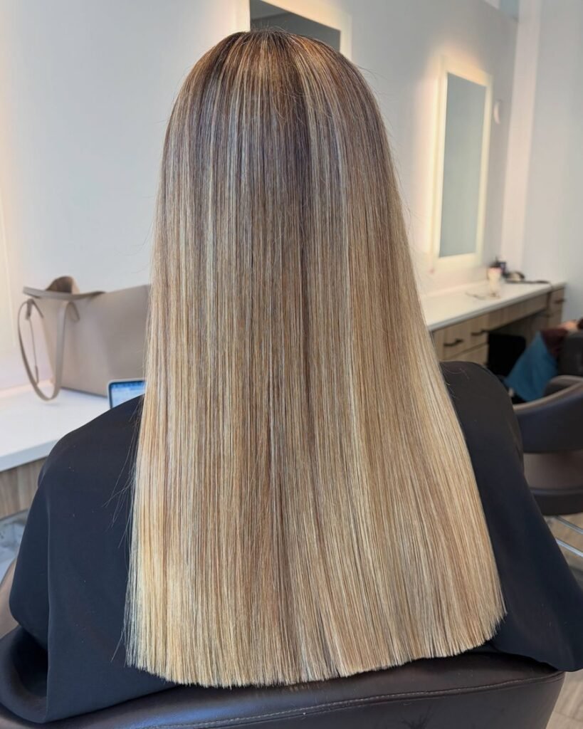 One-length with interior layers - long layered haircut for women over 50