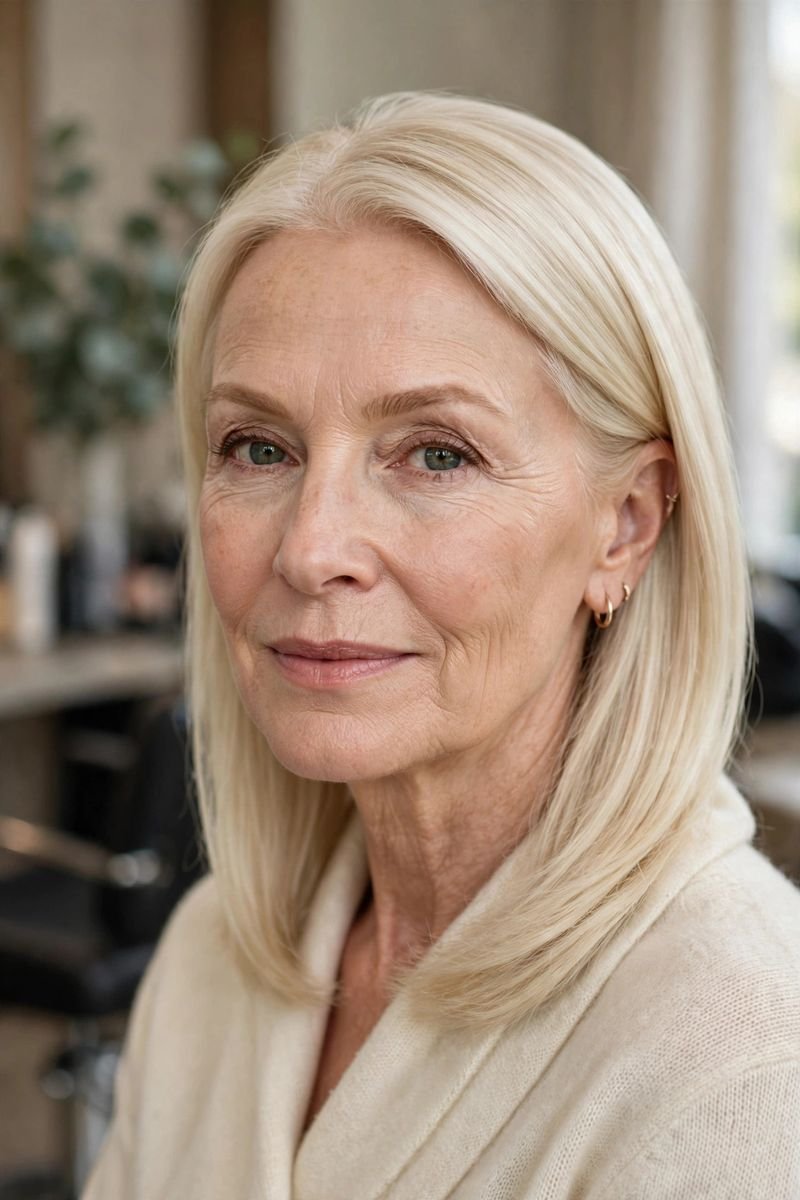 Blonde hair color idea for women over 50: Vanilla Blonde